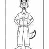 A cartoon fox dressed in a shirt and cargo pants stands confidently with arms crossed, featuring a bushy tail and a friendly expression.