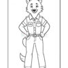 A cartoon-style anthropomorphic wolf character standing confidently with arms crossed, wearing a collared shirt and jeans. The wolf has a friendly expression and is depicted in a coloring book style with clear outlines.