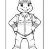 A cartoon turtle character dressed in a police uniform, standing confidently with hands on hips, smiling broadly, featuring a cap with a badge and a shirt with pockets and an insignia.