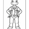 A cartoon turtle character wearing a collared shirt and tie, with suspenders, standing confidently with hands on hips. The turtle has a smiling face and a rounded shape, drawn in a black outline style, suitable for coloring.