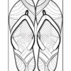 An outline drawing of a pair of flip-flops featuring intricate line patterns on the soles, positioned side by side on a plain background.