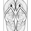 A line art illustration of a pair of flip flops, featuring intricate swirling patterns within the sole area, set against a simple border.