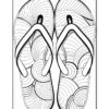 An outline drawing of a pair of flip-flops filled with various circular patterns and lines, placed on a white background.