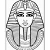 A black and white illustration of a female figure with an Egyptian headdress, featuring prominent eyes, earrings, and a necklace, surrounded by decorative patterns.
