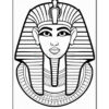 A black and white outline drawing of an ancient Egyptian pharaoh's head, featuring a headdress with horizontal stripes and a decorative collar. The face has symmetrical features and large almond-shaped eyes.
