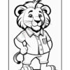 A cartoon lion character standing confidently, wearing a short-sleeved collared shirt and shorts, with a playful expression and a thick mane.