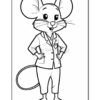 A cartoon mouse character standing confidently with arms crossed, wearing a blazer and pants, designed in a coloring book style.
