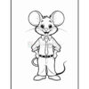 A cartoon mouse character standing upright, wearing a buttoned shirt and pants, with a friendly smile and large ears, hands on hips.