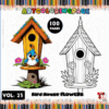 Explore Nature with 100 Coloring Pages Bird House Vol 23