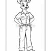 A cartoon deer character standing confidently with hands on hips, wearing a short-sleeved shirt and pants, featuring a friendly expression and large ears, outlined in black and white.