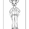 A cartoon deer character standing confidently with hands on hips, wearing a button-up shirt, pants with a tool pocket, and sneakers. The character has antlers and a friendly expression, and is designed in an outline style suitable for coloring.