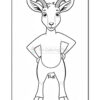 A cartoon goat standing with hands on its hips, featuring large ears and curved horns, in a simple black and white outline style suitable for coloring.