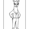 A cartoon llama character wearing glasses and a sweater, standing confidently with hands on hips. The llama has a stylish appearance, with a modern haircut and denim jeans.