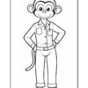 A cartoon monkey character standing confidently with hands on its hips, wearing a button-up shirt and pants. The monkey has large ears, a friendly smile, and a long tail hanging down.