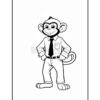 A cartoon monkey wearing a formal outfit consisting of a collared shirt and a tie, with stylish pants and hands on its hips, smiling confidently.