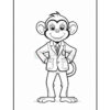 A cartoon monkey wearing a suit and tie, standing with its hands on its hips and smiling confidently, set against a plain background.