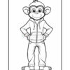 A cartoon monkey character standing upright, wearing a zip-up hoodie and relaxed-fit pants with a confident pose, hands on hips, and a friendly expression.