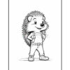 A cartoon hedgehog character standing confidently with a smile, wearing a tank top, jeans, and sneakers, showcasing its spiky fur.
