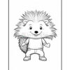 A cute cartoon hedgehog character wearing a t-shirt and jeans, smiling and standing with its arms outstretched, showcasing its spiky fur and round face.