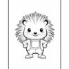 A cartoon hedgehog character with a large spiky back, wearing overalls and smiling confidently with its hands on its hips, set against a plain white background.
