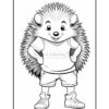 A cartoon hedgehog character standing confidently with hands on hips, wearing a shirt and shorts, and sporting sneakers, set against a simple white background.