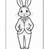 A cartoon rabbit wearing a suit with a tie, standing with its hands in pockets and a cheerful expression.