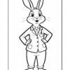 A cartoon rabbit dressed in a suit and tie, standing with hands on hips, displaying a confident expression against a blank background.