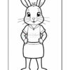 A cartoon rabbit with long ears and a cheerful expression, wearing a short-sleeved top and skirt, standing confidently with its hands on its hips.