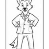 A cartoon fox character dressed in a lab coat and pants, standing with hands on hips and smiling. The character has pointed ears and a bushy tail, with a stethoscope hanging from the lab coat.