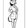 A cartoon fox character dressed as a nurse, smiling and standing with hands on hips. The character wears a nurse's cap and a short, collared uniform with a belt, showcasing a friendly demeanor.