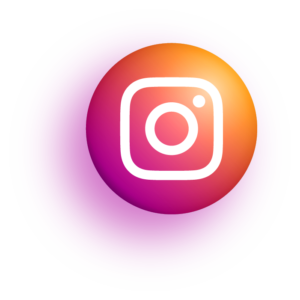 Instagram logo featuring a colorful gradient background with a white camera icon in the center, set against a vibrant purple circular shape.