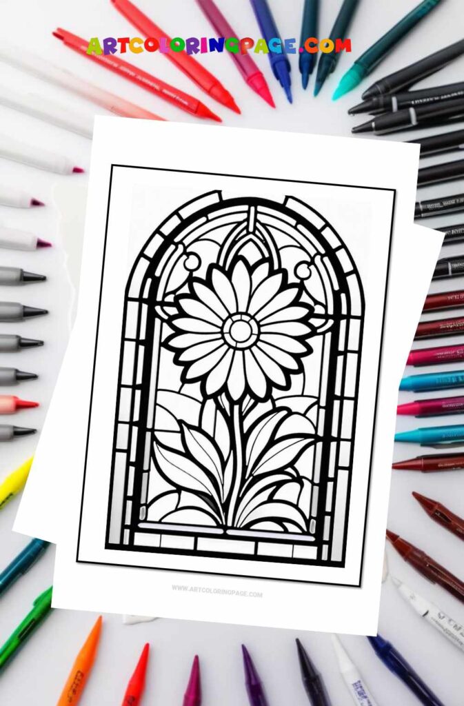 Stained Glass Flowers Coloring Pages