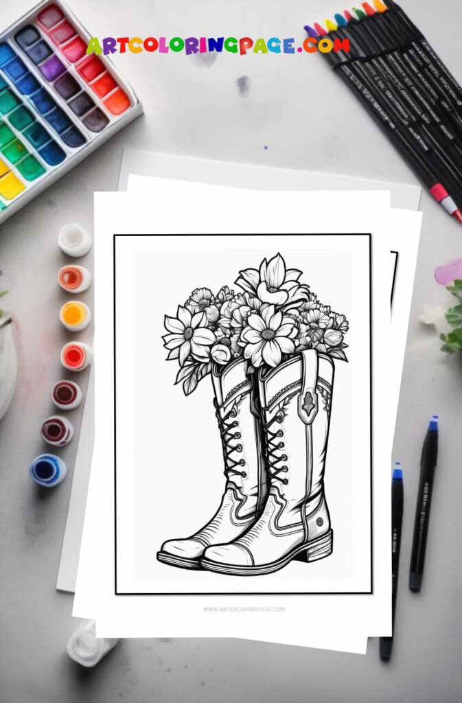 Flower Boots Coloring Pages Collection: