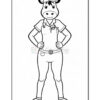 A cartoon cow character dressed as a nurse, wearing a medical uniform with a stethoscope around the neck, hands on hips, and a nurse's cap. The overall design is in a black and white outline, suitable for coloring.