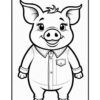 A cartoon pig character with large eyes and a smiling face, wearing a button-up shirt, standing with hands on its hips.