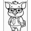 A cartoon pig character wearing glasses, a collared shirt with a tie and suspenders, and holding a backpack, standing in a friendly pose.