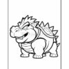 A cartoonish, spiky dinosaur-like creature standing on four legs, featuring a large round body, a prominent jaw with a fierce expression, and a spiked shell on its back. The outline is bold and is designed for coloring.