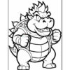 A cartoon character depicted in line art style, resembling a large, muscular creature with spiky hair, a broad grin, and a shell on its back, standing with clenched fists and an assertive posture, against a blank background.