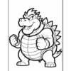 A cartoon character resembling a turtle-like creature with spiked shell and angry expression, posing with clenched fists and a determined stance. The image is in black and white, designed as a coloring page.