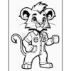 A cartoon lion character wearing a button-up shirt with pockets, standing with a confident pose and one fist clenched, set against a plain background.