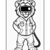 A cartoon lion wearing a virtual reality headset, dressed in a short-sleeved shirt with pockets and pants, standing confidently with its hands on its hips.