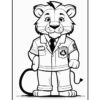 A cartoon lion wearing a suit and tie, standing with a smiling expression. The lion is dressed in a uniform with a badge and recycling symbol on the shirt, and is holding a small device with a wire.
