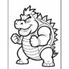 A cartoonish, muscular dinosaur character with a spiky back and a determined expression, standing with clenched fists. The image is an outline suitable for coloring, featuring thick lines and exaggerated features such as large arms and a prominent jaw.
