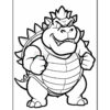 A cartoonish, anthropomorphic dinosaur with spikes on its back, standing confidently with clenched fists and a fierce expression, featuring a large shell-like structure on its belly and cartoon-style facial details, set against a plain background.