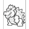 A cartoonish, outlined character resembling a spiky turtle-like creature, with a broad grin and a robust body, set against a plain background, ready for coloring.