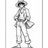 A stylized cartoon character with short black hair and a wide-brimmed hat, wearing a casual open shirt and pants, standing confidently with hands in pockets on a plain background.