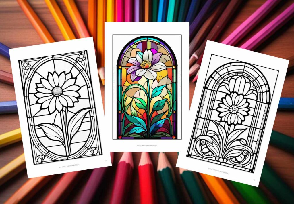 Simple Stained Glass Patterns Coloring Pages for Adults