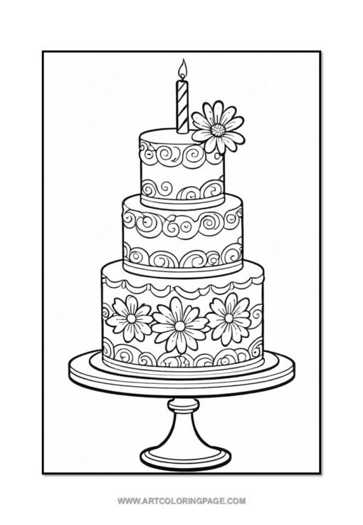 Slice into Fun with Birthday Cake Coloring Sheets Vol: 5! - Image 4