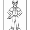 A cartoon bird character dressed in a police uniform, standing confidently with arms crossed. The character features a bird-like head, wearing a shirt with badges and a necktie, paired with trousers and shoes, with a tail extending behind.