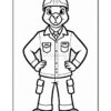 A cartoon bird character dressed in a construction worker's outfit, complete with a hard hat, button-up shirt, and cargo pants, standing confidently with hands on hips.